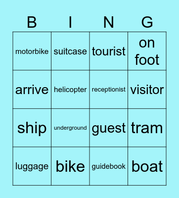Holiday vocabulary Bingo Card