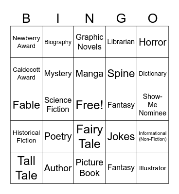 4th Grade Book Genre Bingo Card