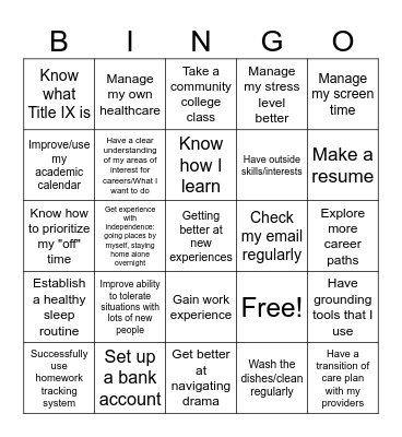 Willa's Senior Bingo Card