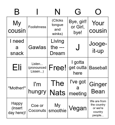 Angie Bingo Card