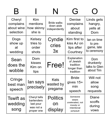 Wedding Bingo Card