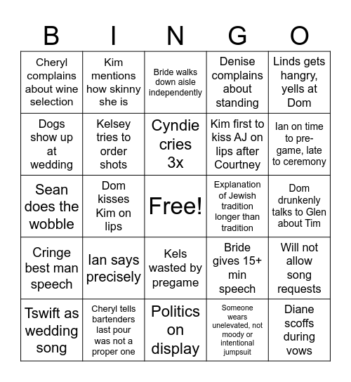 Wedding Bingo Card