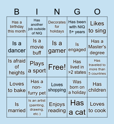 Personality Bingo! Bingo Card