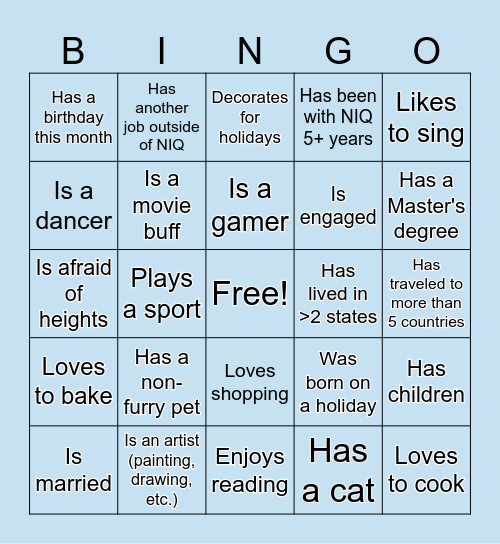 Personality Bingo! Bingo Card