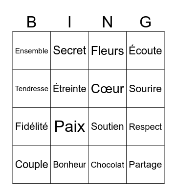 L'amour et l'amitié Bingo Card