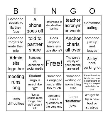 Staff PD Bingo Card