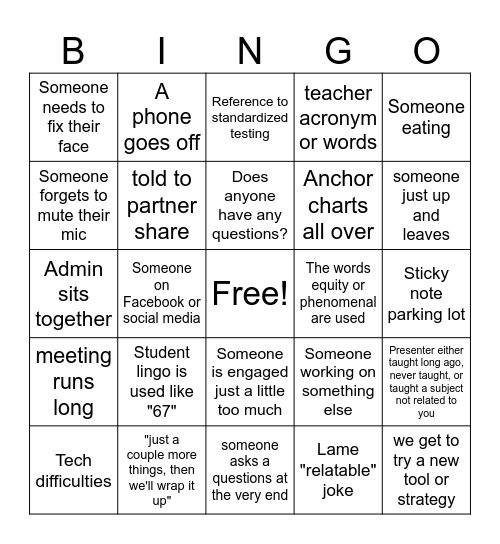 Staff PD Bingo Card
