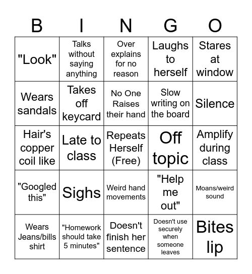 Miss Hugar Bingo Card