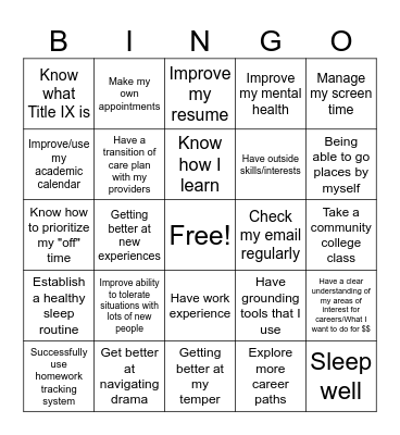 Quinn’s bingo board Bingo Card