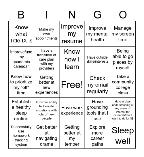 Quinn’s bingo board Bingo Card