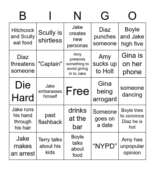 Brooklyn 99 Bingo Card