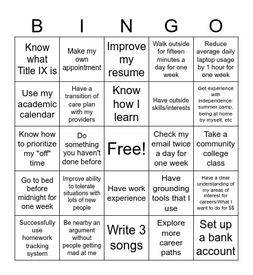 CoolFunny's High School Bingo Card