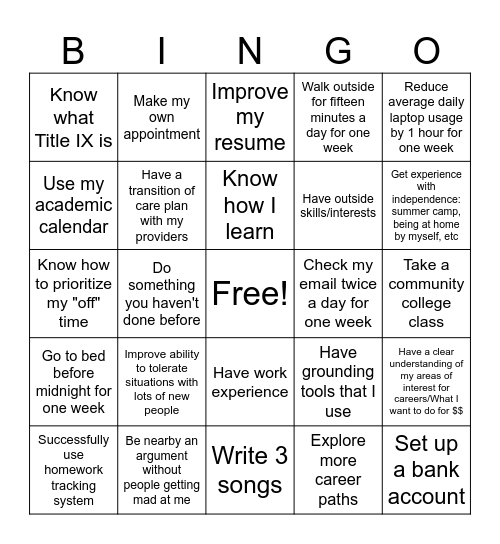 CoolFunny's High School Bingo Card