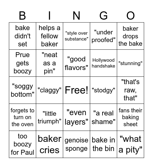 Bake Off Bingo Card