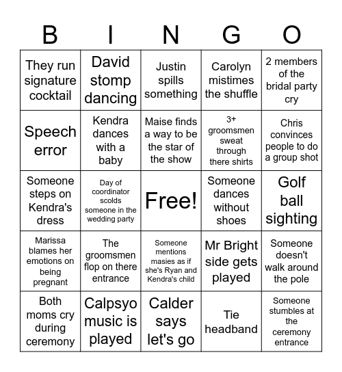 Wedding Bingo Card