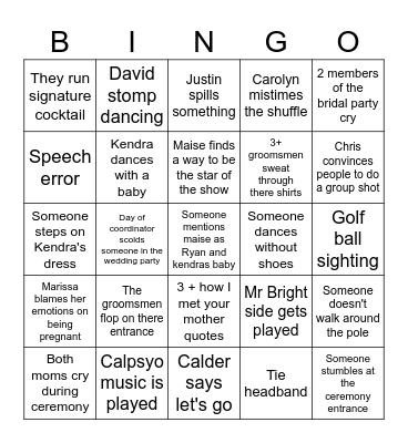 Wedding Bingo Card