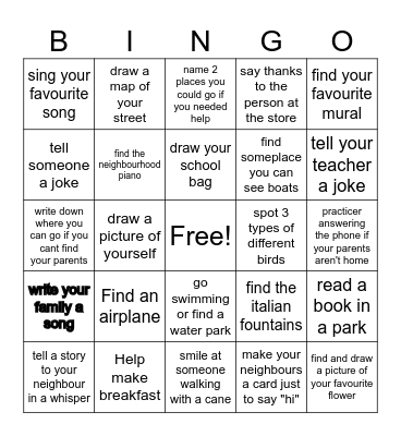 Things to do in our Community Bingo Card