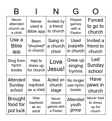 Church for All Ages Bingo Card