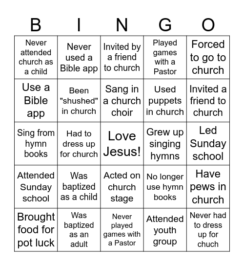 Church for All Ages Bingo Card