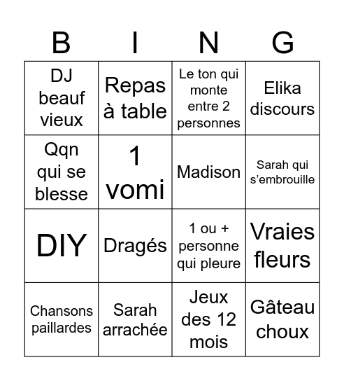 Lilia Bingo Card