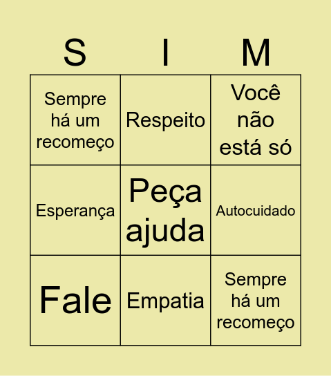 SETEMBRO AMARELO Bingo Card