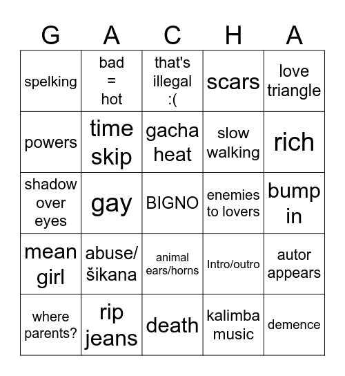 Gacha Bingo Card
