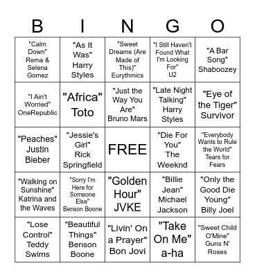 Musical Bingo Card