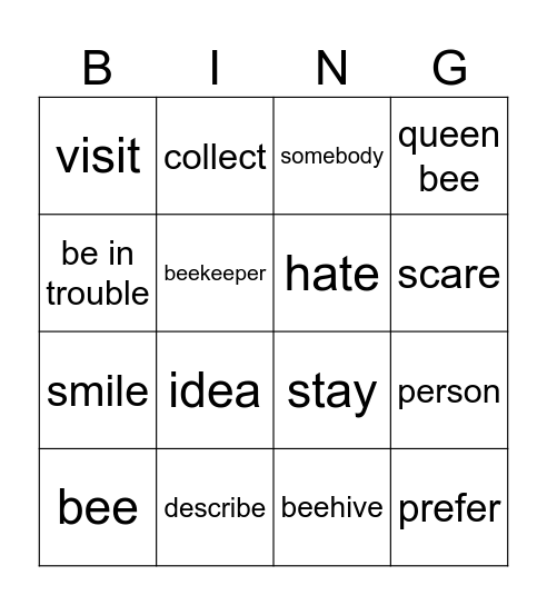 Vocabulary 2 Bingo Card
