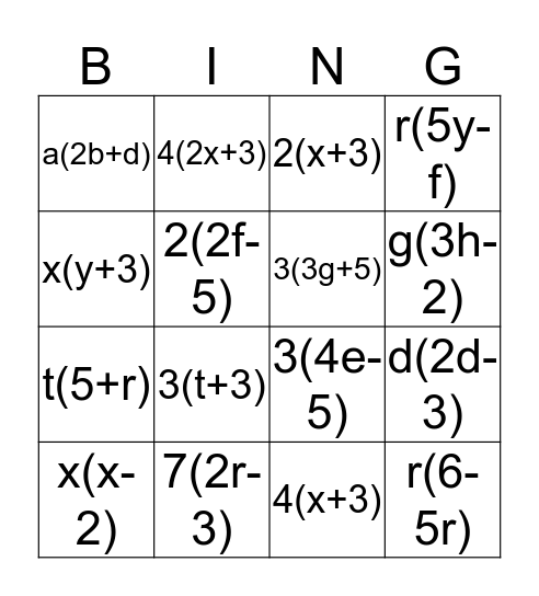 expression Bingo Card