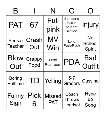 MV Football Bingo card Bingo Card