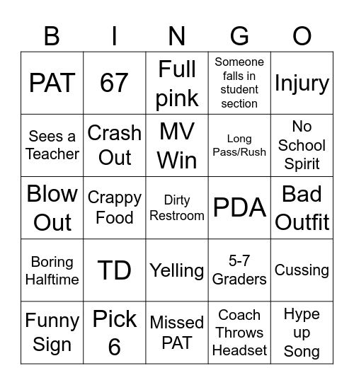 MV Football Bingo card Bingo Card