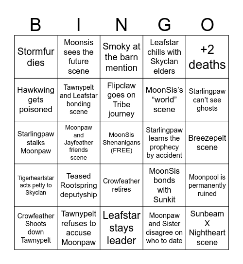 Hidden Moon Bingo Card