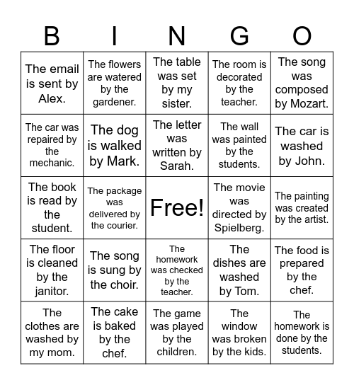PASSIVE VOICE Bingo Card