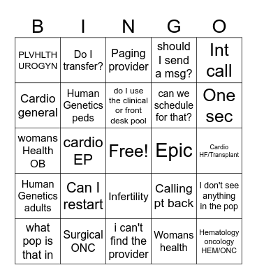 PINK Lady's Bingo Card