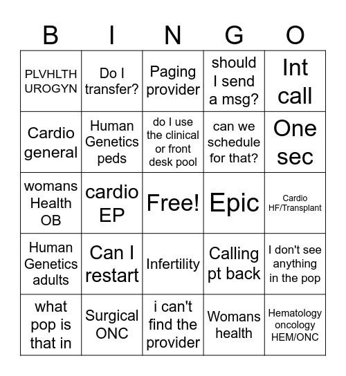 PINK Lady's Bingo Card