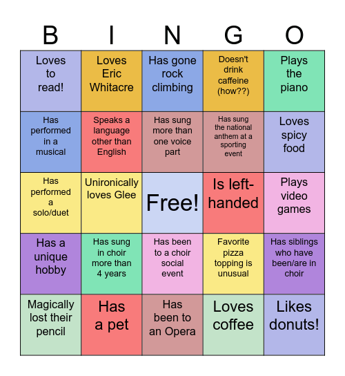 Choir Bingo Card