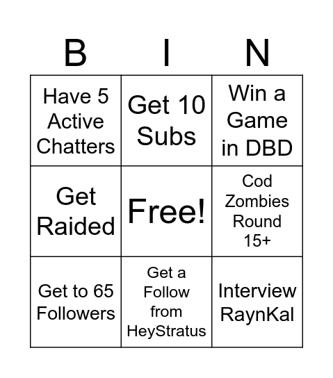 8 Hour Stream Bingo Card