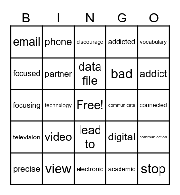 Screen Time Bingo Card