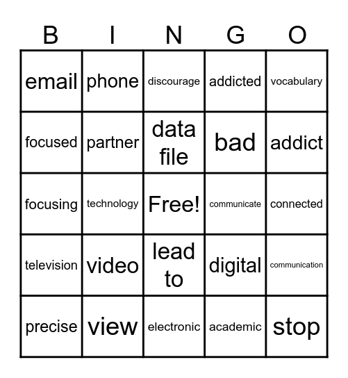 Screen Time Bingo Card