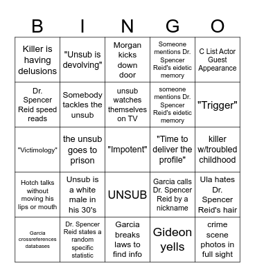 Criminal Minds Bingo Card