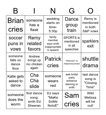 S&P Bingo Card