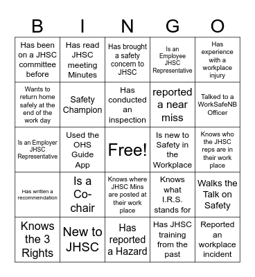 Ice Breaker JHSC Training Bingo Card