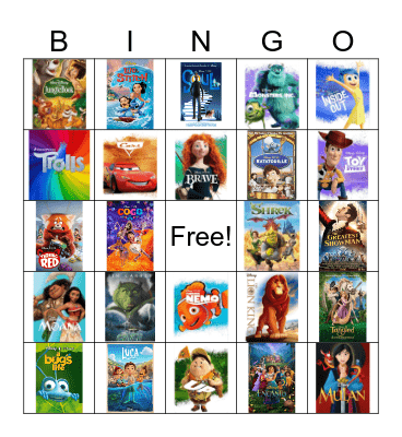 Kids Movies (pictures) Bingo Card