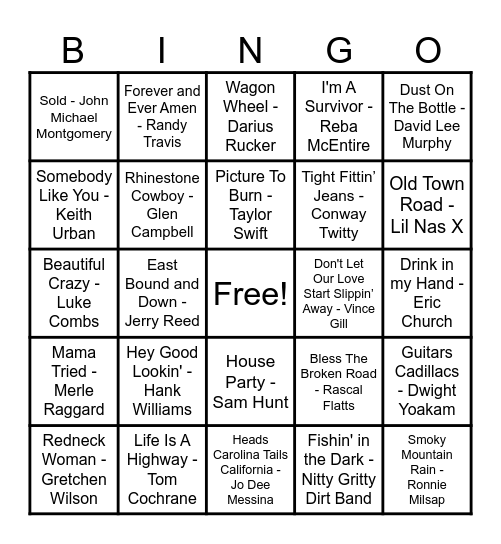🤠Country Hits!🤠 Bingo Card