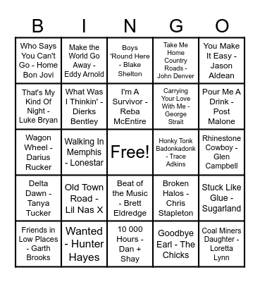 🤠Country Hits!🤠 Bingo Card
