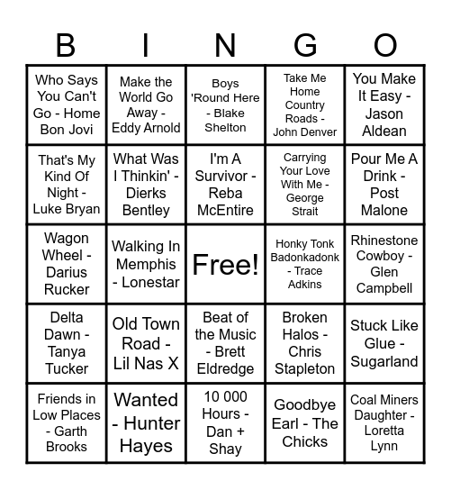 🤠Country Hits!🤠 Bingo Card