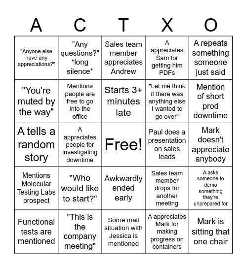 ACTXO Bingo Card