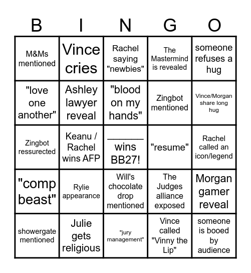 BIG BROTHER BINGO Card