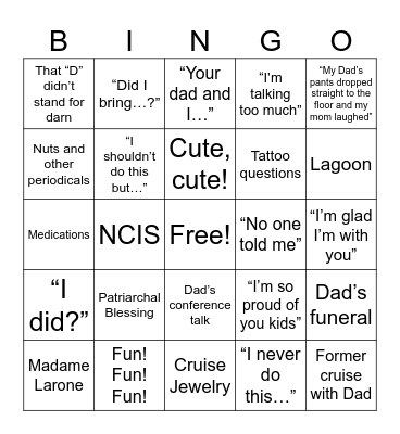 Dementia Mom Bingo Card