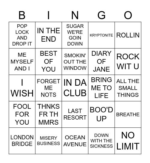 R&EMO Bingo Card